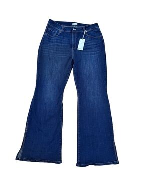 Blue Artemis Hi-Rise Bootcut Jeans Split Raw Hem Blue Stretch Denim Size 16